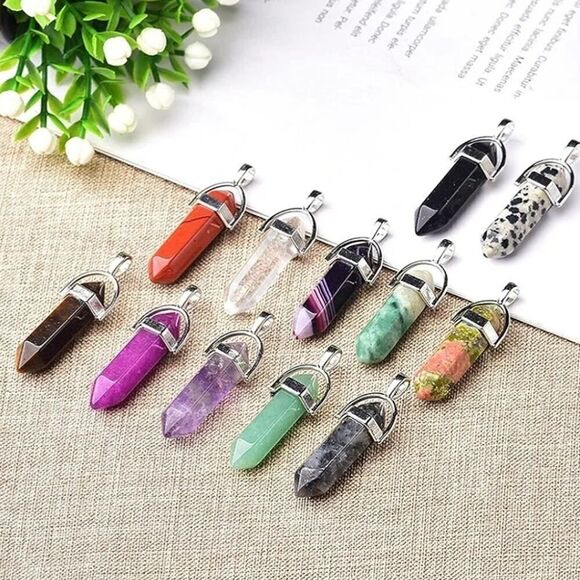 Natural Hexagon Stone Crystal Pendant Mineral Quartz Pendant Handmade - Picture 4 of 6